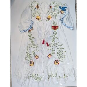 Jastie 2022 Floral Embroidered Maxi‎ V-Neck L/S Tassel Boho Dress Women's Size S